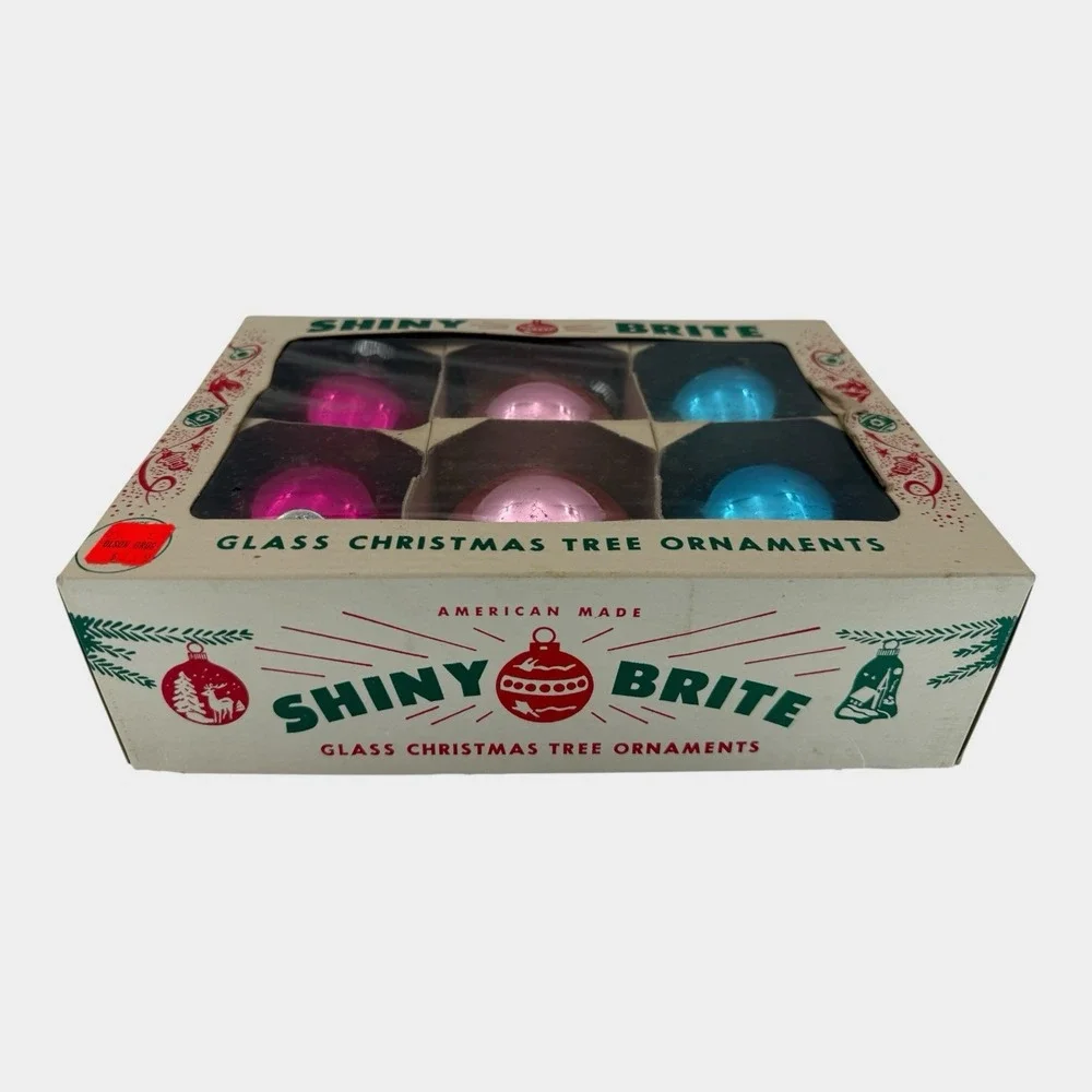 Shiny Brite Ornaments Unisex 4in Multicolor Good Vintage Jumbo Mercury Glass 6ct